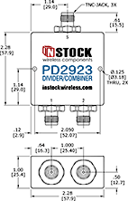 Outdoor IP67 Rated Power Divider Combiner, 2 Way, TNC - Outline Drawing