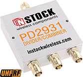 PD2931, UHF/RFID 3-way power divider combiner with TNC coaxial connectors spanning 350-1000 MHz