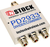 PD2933, IP67 outdoor weatherproof 3-way power divider combiner with TNC coaxial connectors spanning 698-2700 MHz