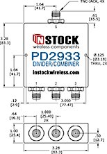 Outdoor IP67 Rated Power Divider Combiner, 3 Way, TNC - Outline Drawing