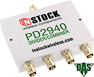 PD2940, RoHS 4-way power divider combiner with TNC coaxial connectors spanning 698-2700 MHz