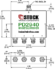 RoHS Power Divider Combiner, 4-Way, TNC Outline Drawing