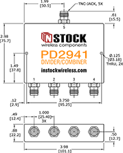 TETRA, UHF, RFID Splitter Combiner TNC-jack Outline Drawing