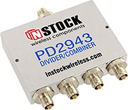 PD2943, IP67 outdoor weatherproof 4-way power divider combiner with TNC coaxial connectors spanning 698-2700 MHz