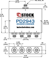 Outdoor IP67 Rated Power Divider Combiner, 4 Way, TNC - Outline Drawing