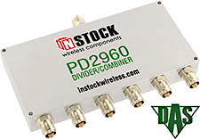 PD2960, RoHS 6-way power divider combiner with TNC coaxial connectors spanning 698-2700 MHz