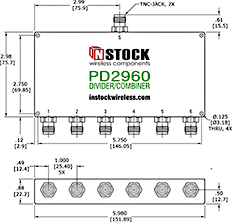 RoHS Power Divider Combiner, 6-Way, TNC Outline Drawing