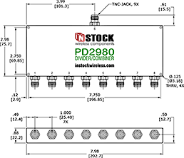 RoHS Power Divider Combiner, 8-Way, TNC Outline Drawing