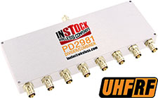 PD2981, UHF/RFID 8-way power divider combiner with TNC coaxial connectors spanning 350-1000 MHz