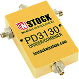 PD3130, 3-way T-style power divider combiner with SMA coaxial connectors spanning 698-2700 MHz