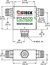 RoHS, T-Style, 2-Way, Type-N, RF Splitter Combiner Outline Drawing