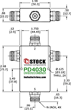 RoHS RF Spitter Combiner, 3 Way, N Type, T-Style Outline Drawing