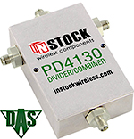 PD4130, RoHS 3-way T-style power divider combiner with SMA coaxial connectors spanning 698-2700 MHz