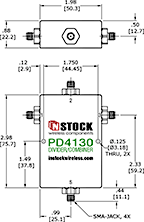 RoHS Power Divider Combiner, 3 Way, SMA, T Style Outline Drawing