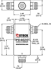 RoHS, T-Style, 2-Way, Type-N, RF Splitter Combiner Outline Drawing