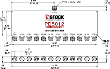 DC Blocking Power Splitter Combiner, 12 Way, Type N Outline Drawing
