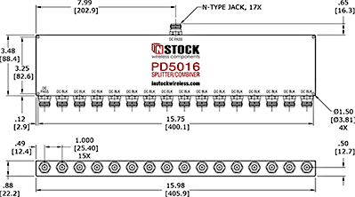 DC Block Splitter, 16 Way, N-Type Outline Drawing