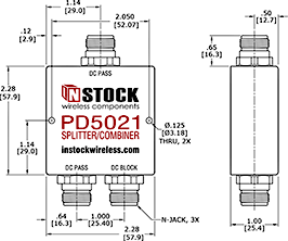 Weather Resistant, DC Blocking, L-Band Splitter Combiner Outline Drawing.