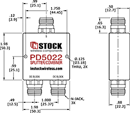 DC Block Power Splitter Combiner, 2 Way, N Type Outline Drawing