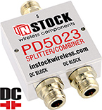 PD5023, DC blocking IP67 outdoor 2-way L-band splitter combiner with N-type coaxial connectors spanning 698-2700 MHz