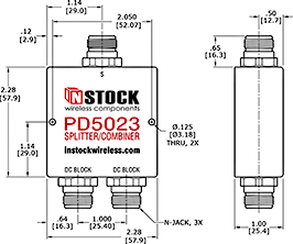 Weather Resistant, DC Blocking, L-Band Splitter Combiner Outline Drawing