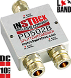 PD502B, DC blocking 2-way L-band splitter with SMA coaxial connectors spanning 698-2700 MHz