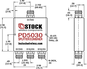 DC Block 3 Way, N Type Splitter Outline Drawing