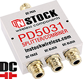 PD5031, DC blocking IP67 outdoor 3-way L-band splitter combiner with N-type coaxial connectors spanning 698-2700 MHz