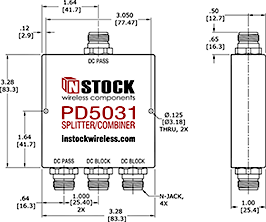 Weather Resistant, DC Blocking, L-Band Splitter Combiner Outline Drawing.