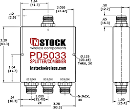 Weather Resistant, DC Blocking, L-Band Splitter Combiner Outline Drawing