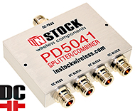 PD5041, DC blocking IP67 outdoor 4-way L-band splitter combiner with N-type coaxial connectors spanning 698-2700 MHz
