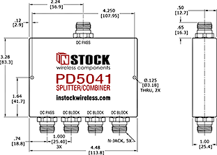 Weather Resistant, DC Blocking, L-Band Splitter Combiner Outline Drawing