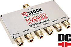 PD5060, DC blocking 6-way L-band splitter combiner with N-type coaxial connectors spanning 698-2700 MHz