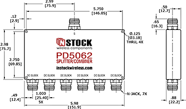DC Block Power Splitter Combiner, 6 Way, N Type Outline Drawing