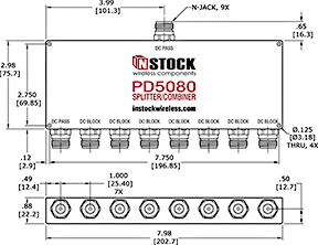 DC Block Splitter, 8Way, N-Type Outline Drawing