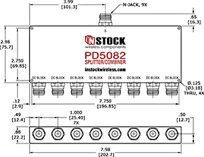 DC Block Power Splitter Combiner, 8 Way, N Type Outline Drawing