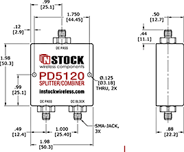 DC Block L Band Splitter, 2 Way, SMA