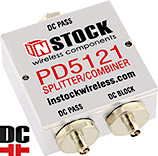 PD5121, IP67 outdoor weatherproof 2-way DC blocking power splitter combiner with SMA coaxial connectors spanning 698-2700 MHz