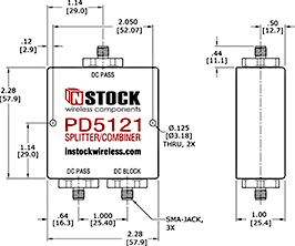 Weather Resistant, DC Blocking, L-Band Splitter Combiner Outline Drawing.