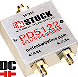 PD5122, All ports DC block 2-way L-band splitter combiner with SMA coaxial connectors spanning 698-2700 MHz