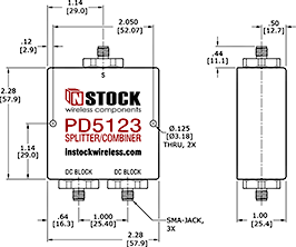 Weather Resistant, DC Blocking, L-Band Splitter Combiner Outline Drawing