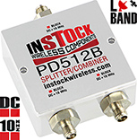 PD512B, DC blocking 2-way L-band splitter with SMA coaxial connectors spanning 698-2700 MHz