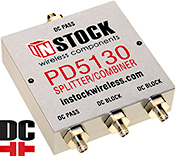 PD5130, DC blocking 3-way L-band splitter combiner with N-type coaxial connectors spanning 698-2700 MHz