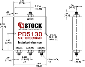 DC Block Power Divider Combiner, 3 Way, SMA Outline Drawing