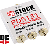 PD5131, IP67 outdoor weatherproof 3-way DC blocking power splitter combiner with SMA coaxial connectors spanning 698-2700 MHz