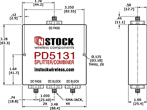 Weather Resistant, DC Blocking, L-Band Splitter Combiner Outline Drawing