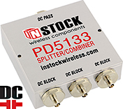 PD5133, IP67 outdoor weatherproof 3-way DC block all ports power splitter combiner with SMA coaxial connectors spanning 698-2700 MHz