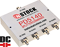 PD5140, DC blocking 4-way L-band splitter combiner with SMA coaxial connectors spanning 698-2700 MHz