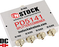 PD5141, IP67 outdoor weatherproof 4-way DC blocking power splitter combiner with SMA coaxial connectors spanning 698-2700 MHz