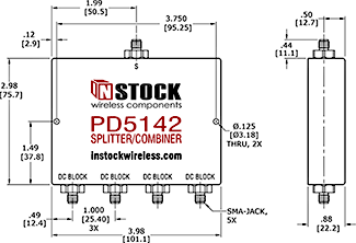 DC Block Power Splitter Combiner, 4 Way, SMA Outline Drawing